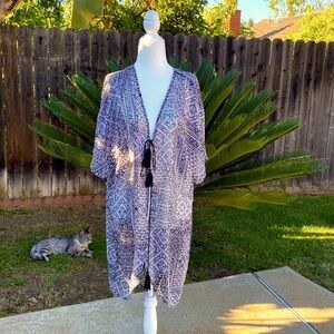 KONA SOL Black and White Sheer Beach Pool Swimsuit Coverup with Tassels …